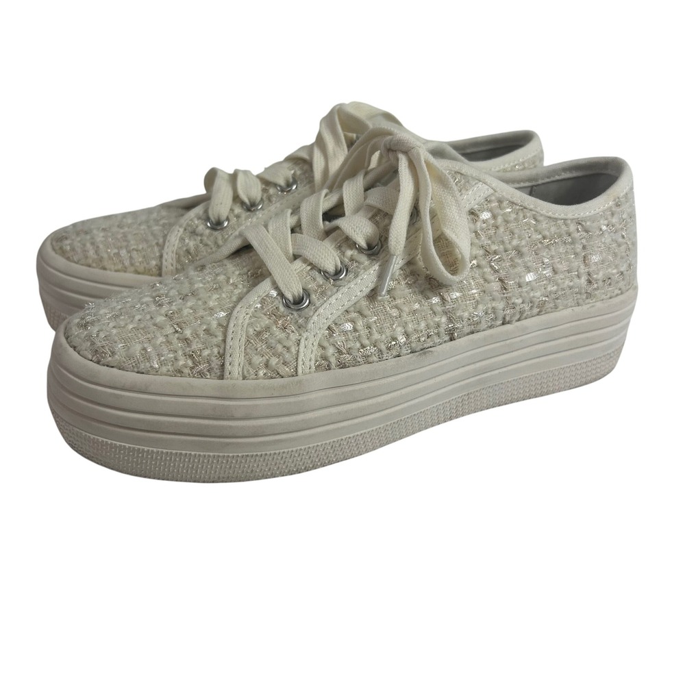 Steve Madden Bobbi 30 White Tweed Platform Sneakers Shoes Women's Size 7M‎